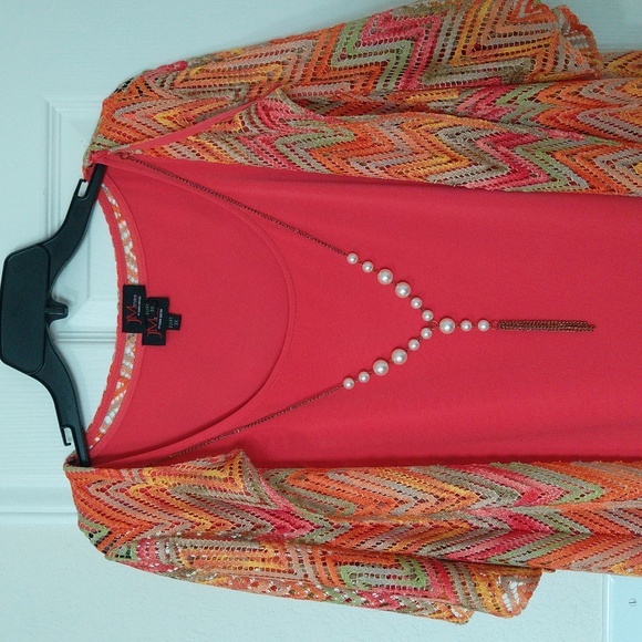 JM studio by John Meyer women's coral colorful plus size two pieces set dress - Picture 9 of 14